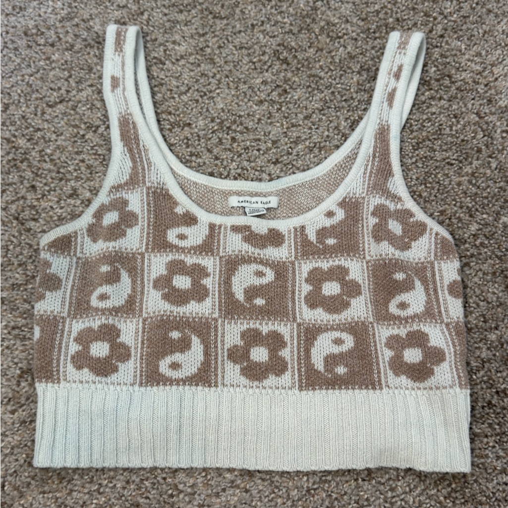 American Eagle Outfitters Cream And Brown Crop Top